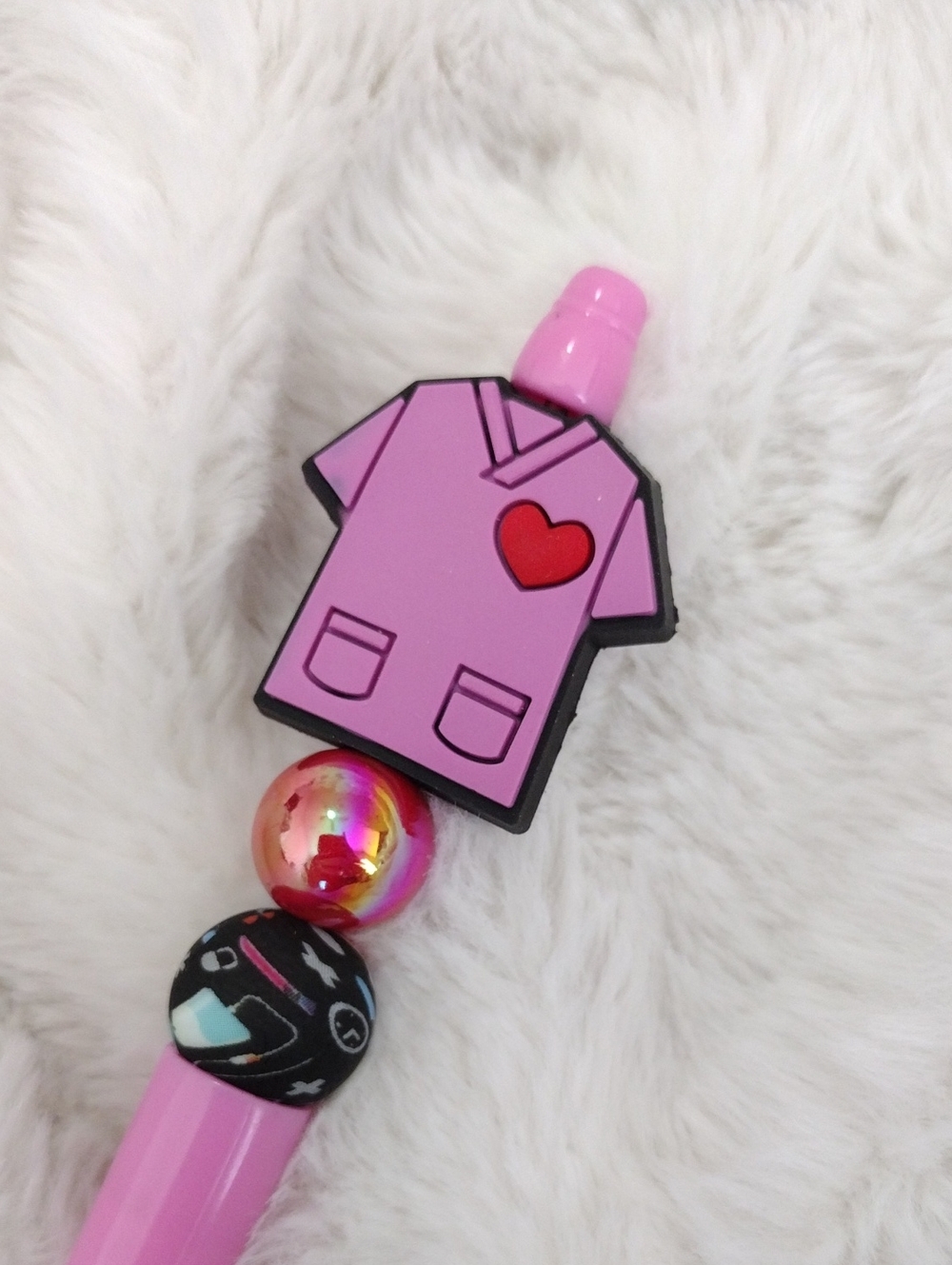 Pink Nurse Scrub Themed Pen - Cute Heart Detail - Picture 2 of 2